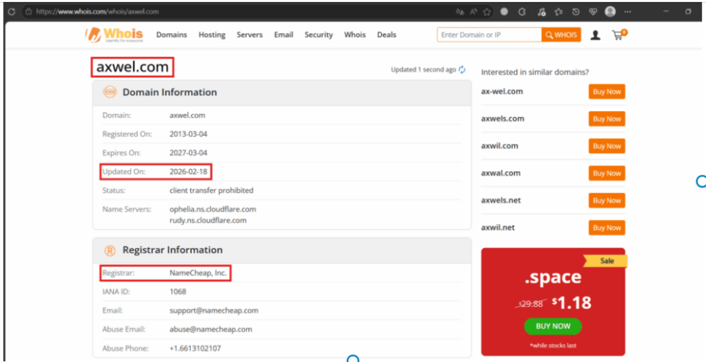 WHOIS DATA AXWEL.COM