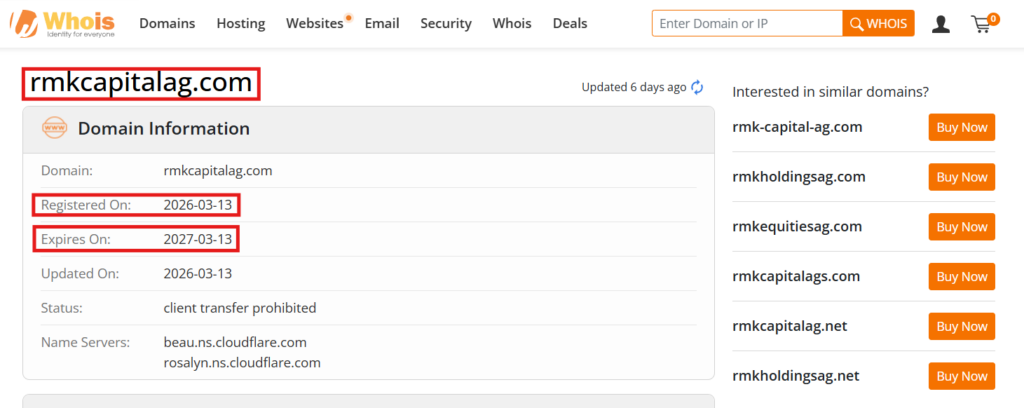 Proof of new domain rmkcapitalag.com